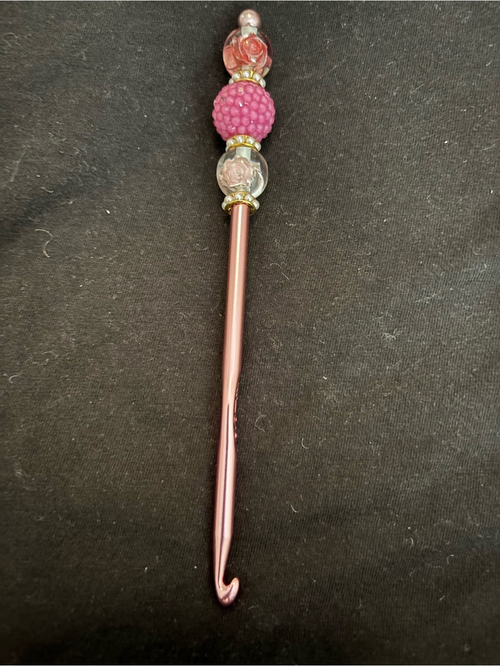 Pink Beaded Metal Crochet Hook Hair Stick - Decorative Women’s Accessory